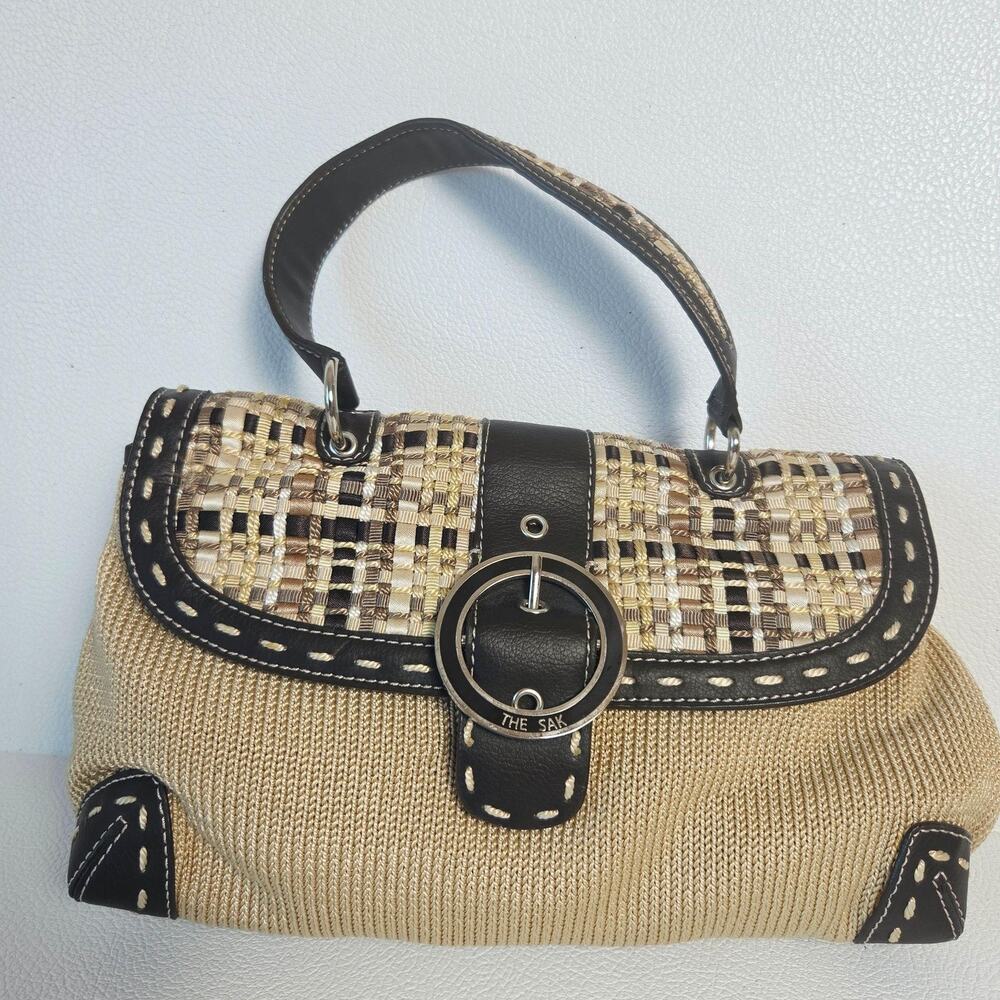 The Sak Satchel Bag Womens Small Beige Woven Knit Convertible Shoulder Crossbody